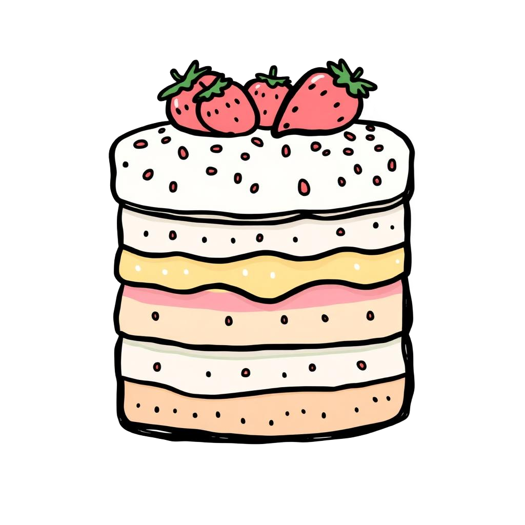 Layered birthday cake with strawberries